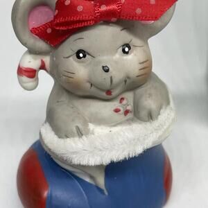 Mouse in Stocking Porcelain Bell Christmas‎ Ornament Vintage GIFTCO